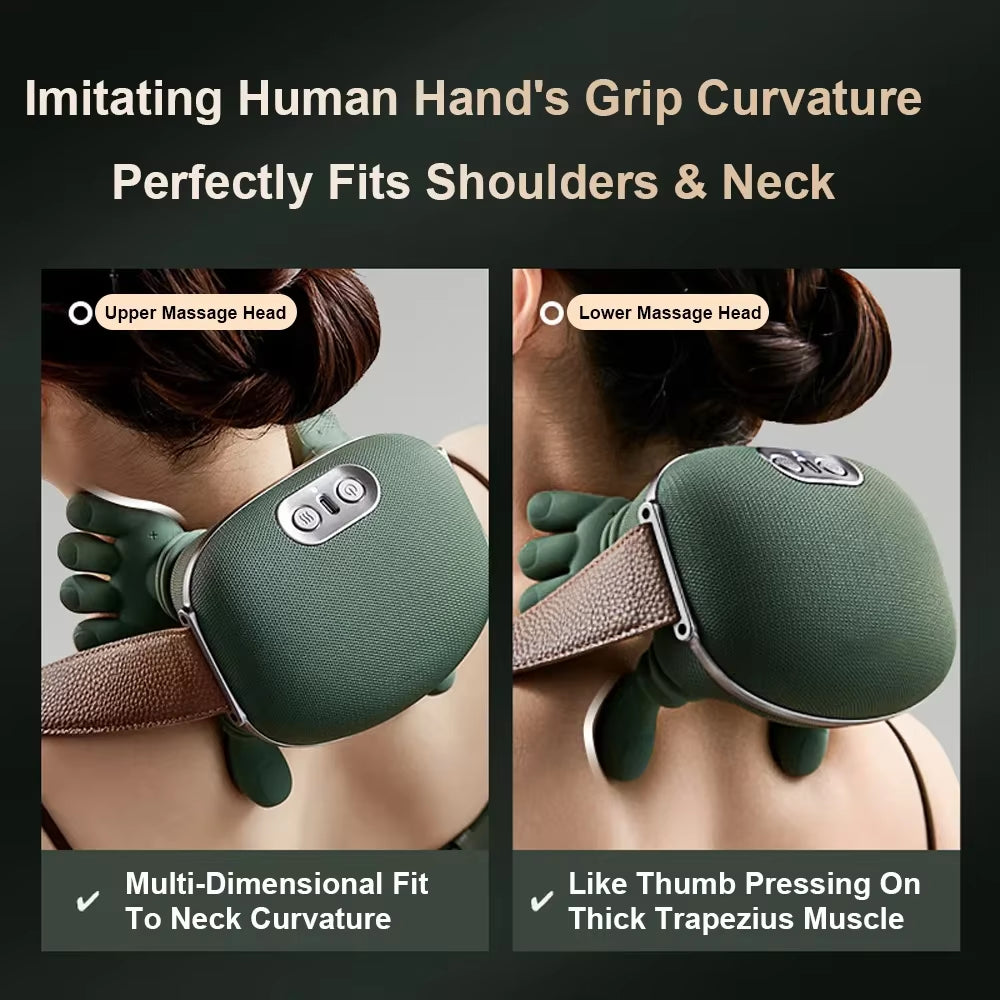 Neck Shoulder Massager Deep Tissue Shiatsu Back Cervical Massage Machine Bionic Heated Fatigue Muscle ﻿3-Level ﻿