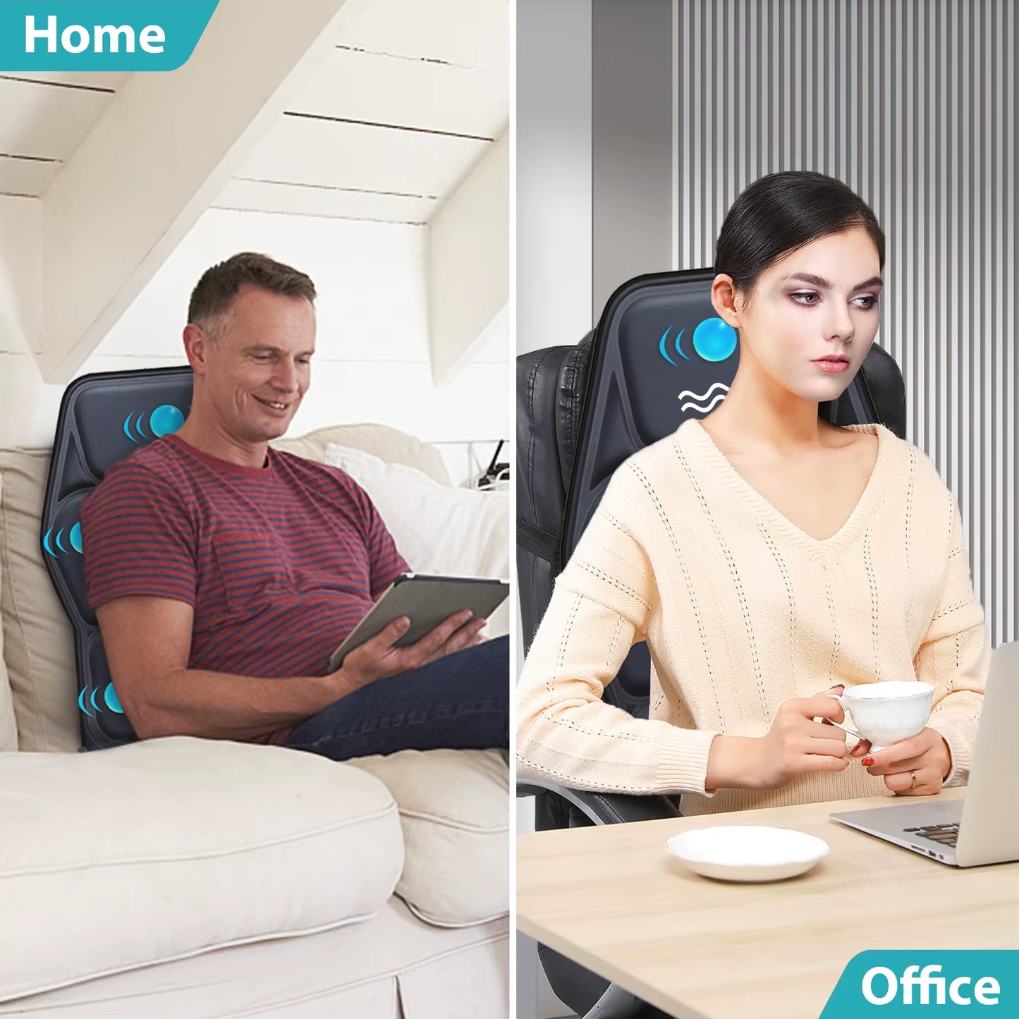 Massage Seat Cushion with Heating, with Adjustable Lumbar Support, 9 Massage Modes, Back Massage Chair Cushion for Men and Women