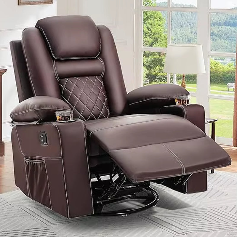 Massage and Heat Swivel Rocker Recliner Chair with 360° Rotation, Faux Leather Manual Recliner Featuring Cup Holders