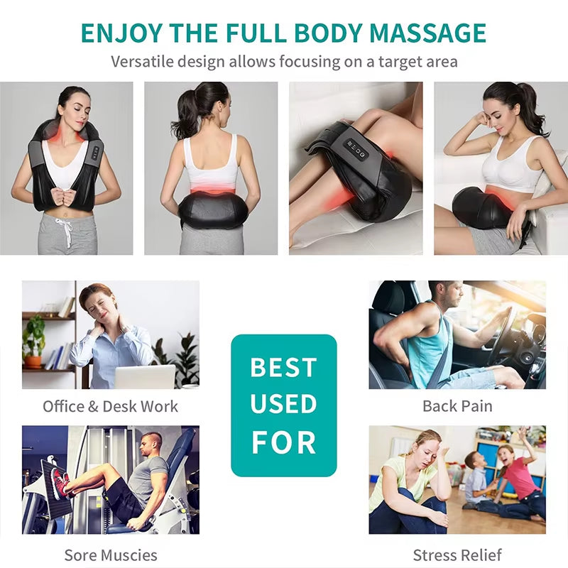 Shiatsu Neck and Shoulder Massager Heated Back Massager U Shape Deep Kneading Electric Massage Pillow for Neck Waist Leg Body