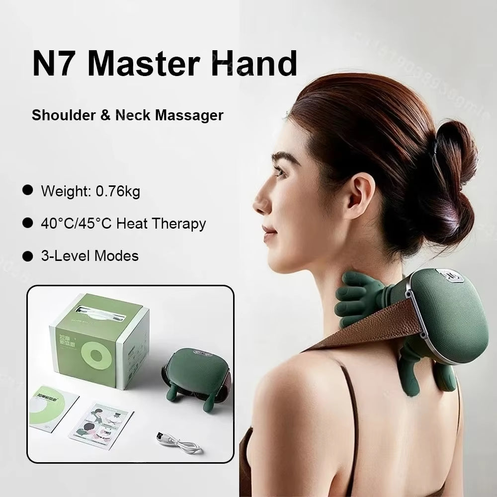 Neck Shoulder Massager Deep Tissue Shiatsu Back Cervical Massage Machine Bionic Heated Fatigue Muscle ﻿3-Level ﻿