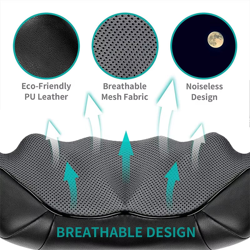 Shiatsu Neck and Shoulder Massager Heated Back Massager U Shape Deep Kneading Electric Massage Pillow for Neck Waist Leg Body