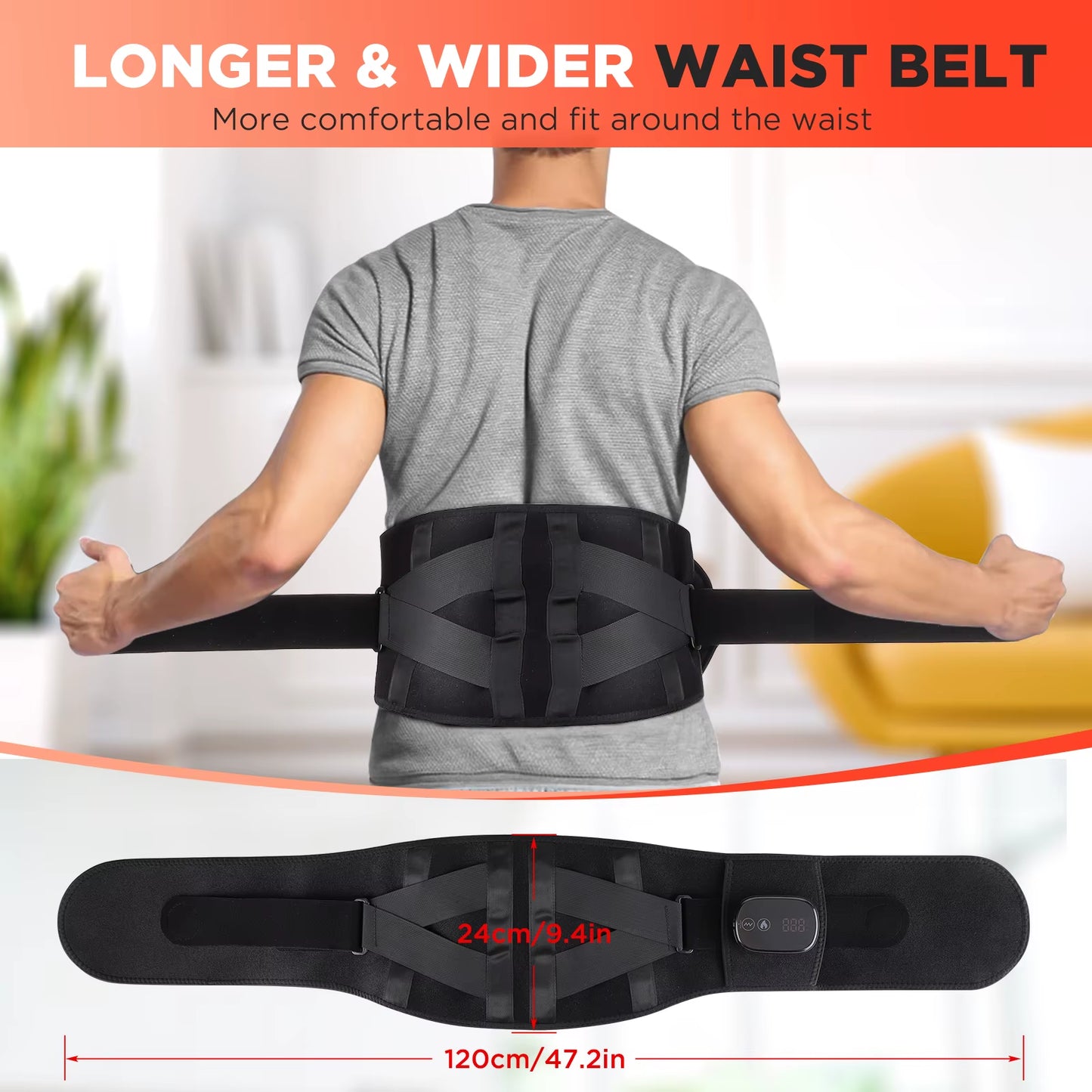 Electric Heating Waist Massager,Vibration Hot Compress Massage Belt,Lumbar Decompression Brace,Lower Back Support,Muscle Relax