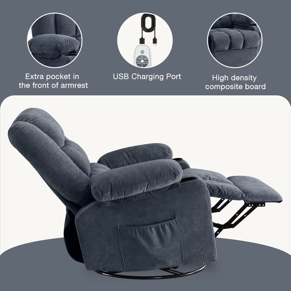 Massage Swivel Rocker Recliner Chair with Vibration Massage and Heat Ergonomic Lounge Chair for Living Room with Rocki