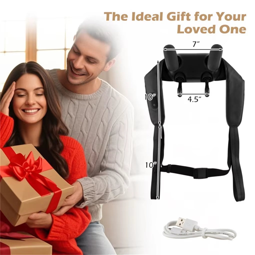 Neck Shoulder Massager - 4D Deep Tissue Kneading, 2 Modes & 2-Level Heat (104-113°F), Hands-Free Straps for Home/Office/Travel