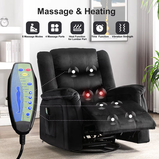 Recliner Chair Massage Rocker with Heat and Massage Reclining Chair 360 度 Swivel Rocking Chair