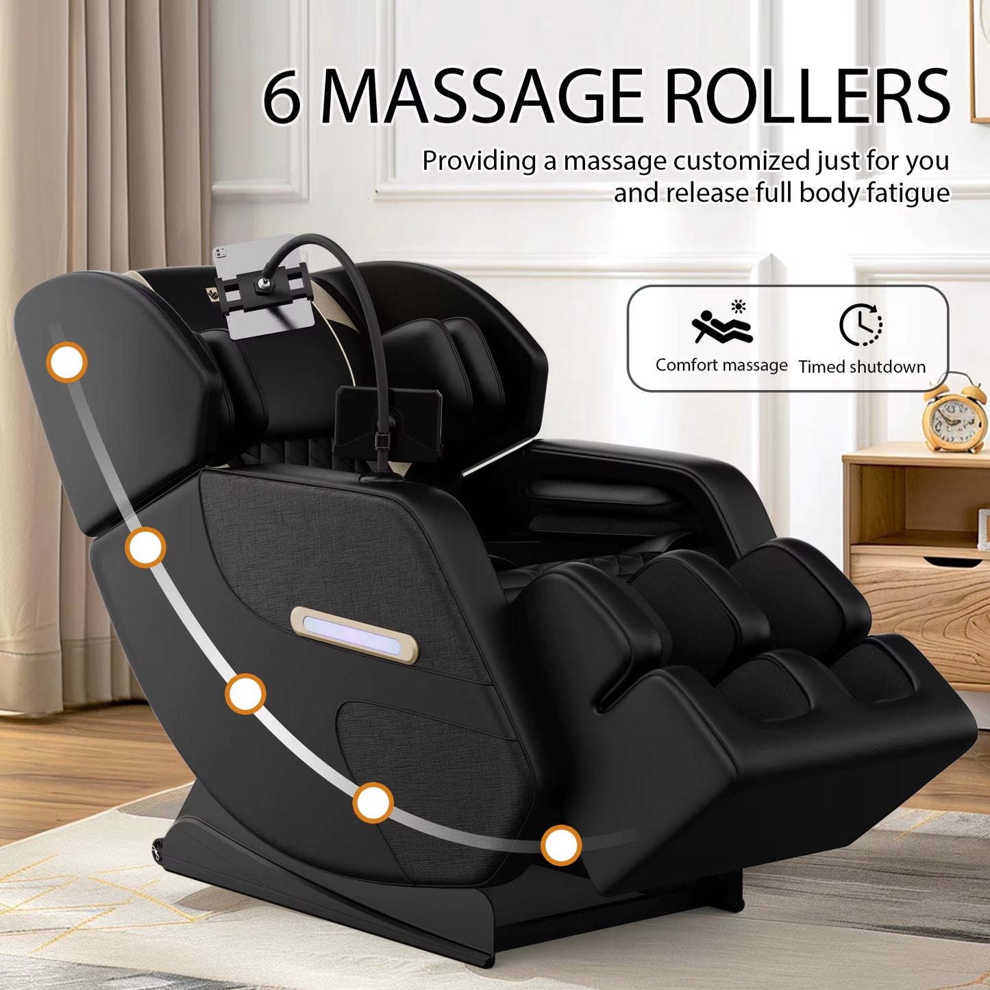 Zero Gravity Massage Chair: Reclining, Heating, Full-Body Air Compression, 6 Rollers& Touchscreen. Supports up to 180Lbs & 6Ft