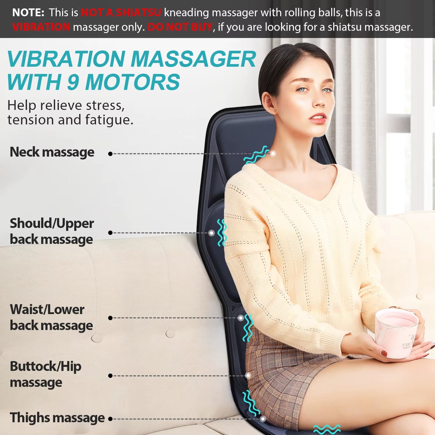 Massage Seat Cushion with Heating, with Adjustable Lumbar Support, 9 Massage Modes, Back Massage Chair Cushion for Men and Women