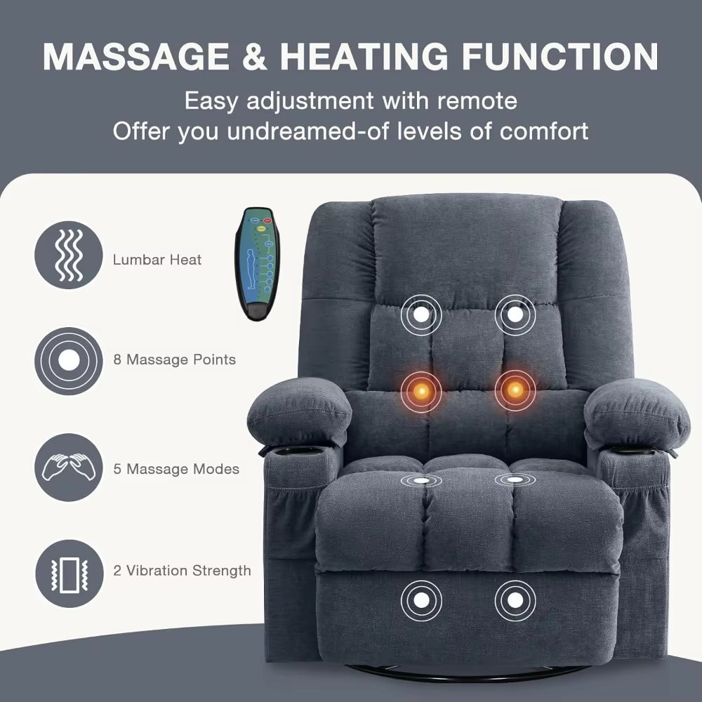 Massage Swivel Rocker Recliner Chair with Vibration Massage and Heat Ergonomic Lounge Chair for Living Room with Rocki