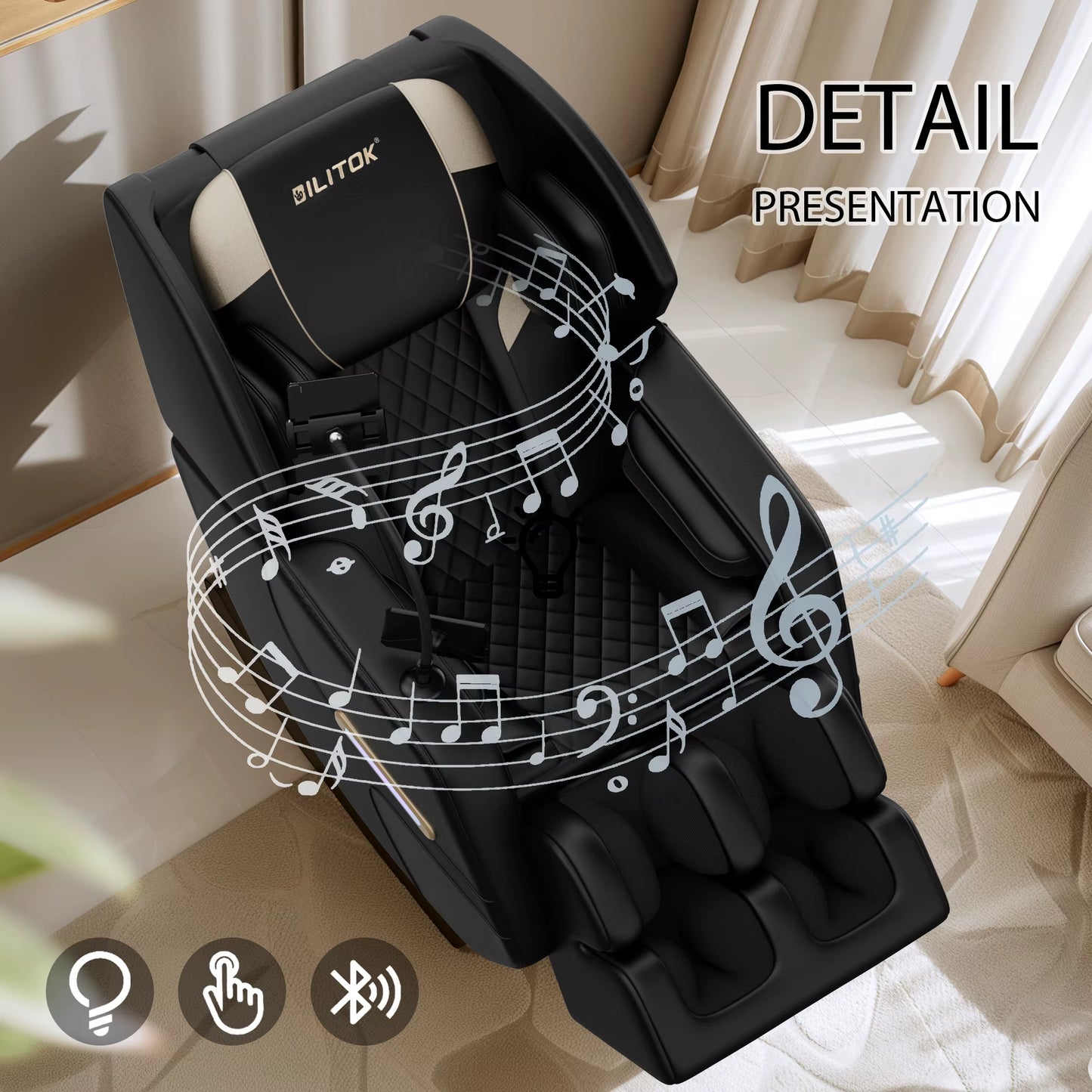 Zero Gravity Massage Chair: Reclining, Heating, Full-Body Air Compression, 6 Rollers& Touchscreen. Supports up to 180Lbs & 6Ft