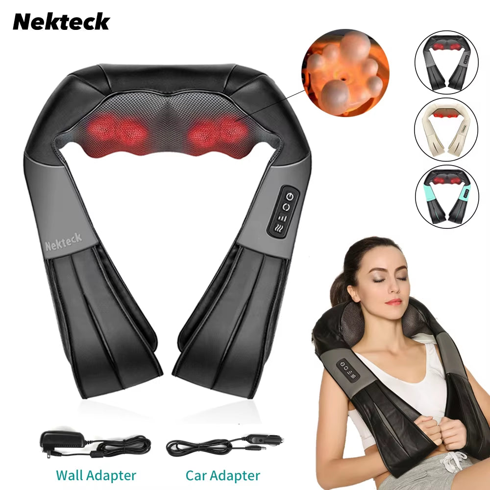 Shiatsu Neck and Shoulder Massager Heated Back Massager U Shape Deep Kneading Electric Massage Pillow for Neck Waist Leg Body