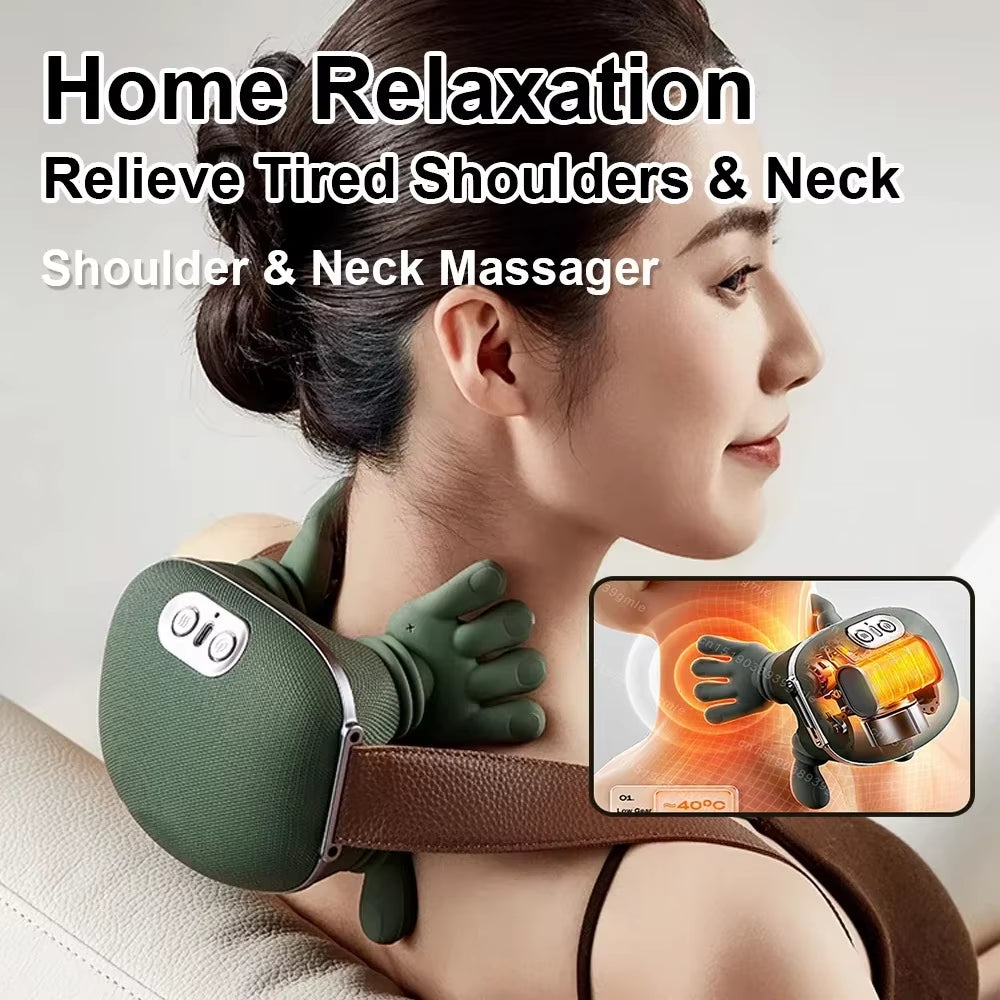 Neck Shoulder Massager Deep Tissue Shiatsu Back Cervical Massage Machine Bionic Heated Fatigue Muscle ﻿3-Level ﻿