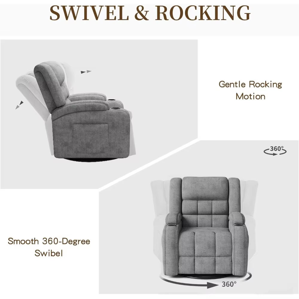 360° Swivel Rocker Recliner with Heat and Massage, Manual Comfy Recliner Chair for Adult, Chenille Glider Rocker Chais