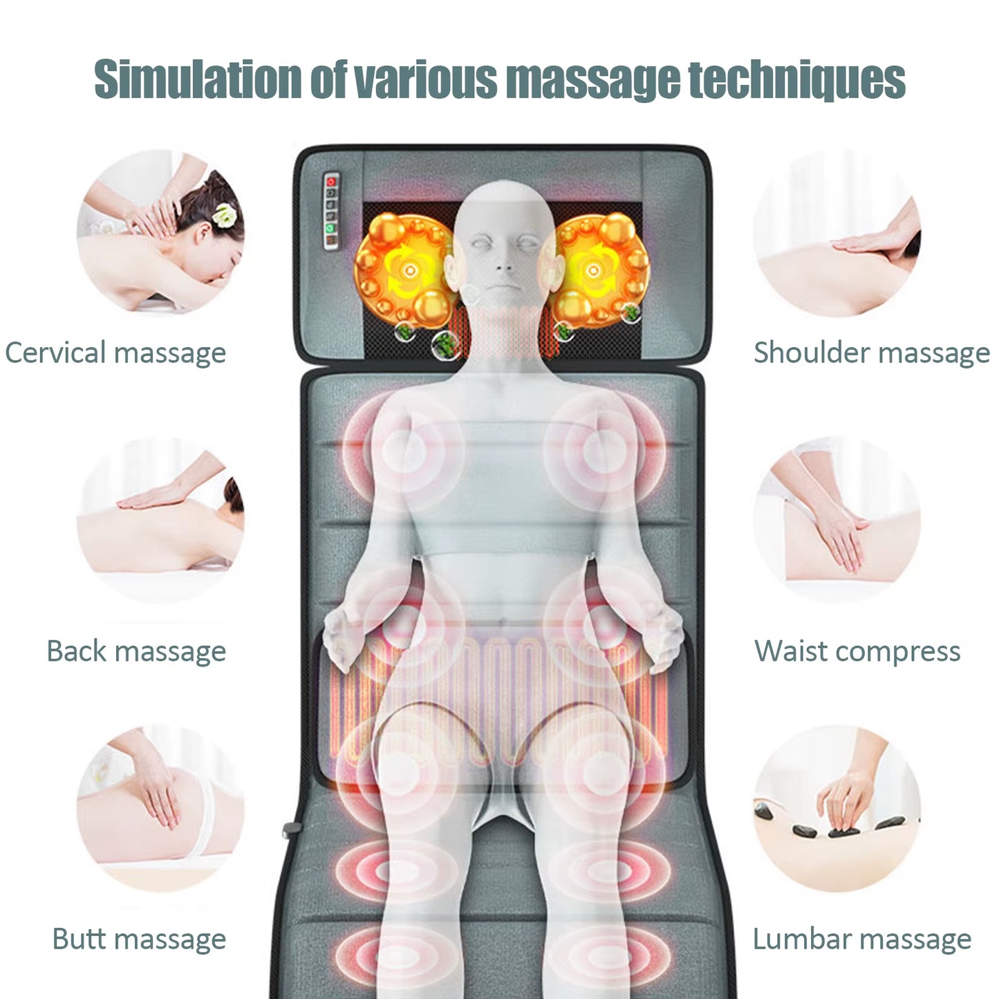 Electric Massage Mat Relief Massage Mat Bed Massager Heating Massage Pad Detachable & Simple Design for Back Neck Feet Comfort