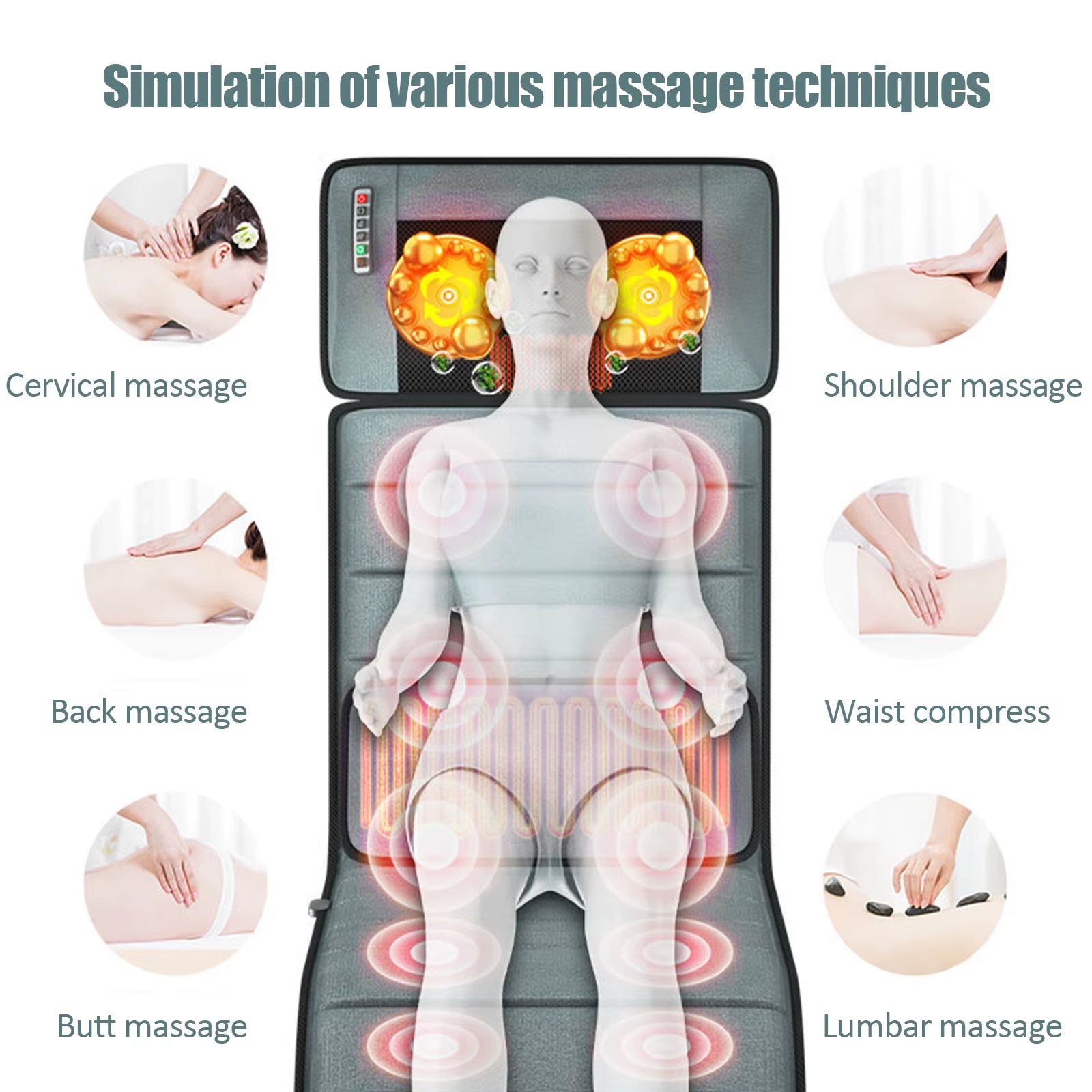Electric Massage Mat Relief Massage Mat Bed Massager Heating Massage Pad Detachable & Simple Design for Back Neck Feet Comfort