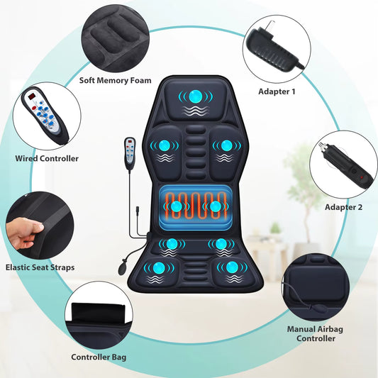 Massage Seat Cushion with Heating, with Adjustable Lumbar Support, 9 Massage Modes, Back Massage Chair Cushion for Men and Women