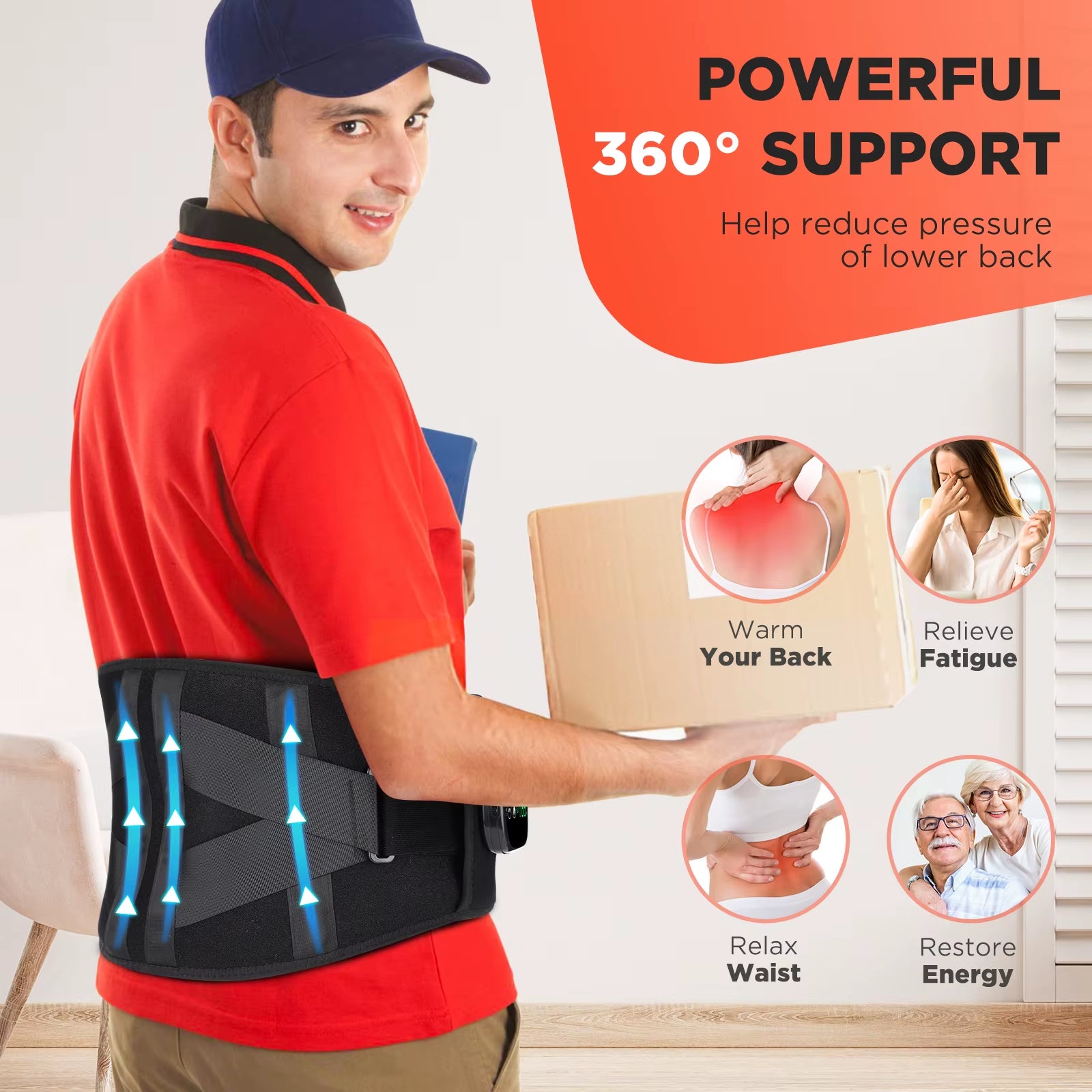 Electric Heating Waist Massager,Vibration Hot Compress Massage Belt,Lumbar Decompression Brace,Lower Back Support,Muscle Relax