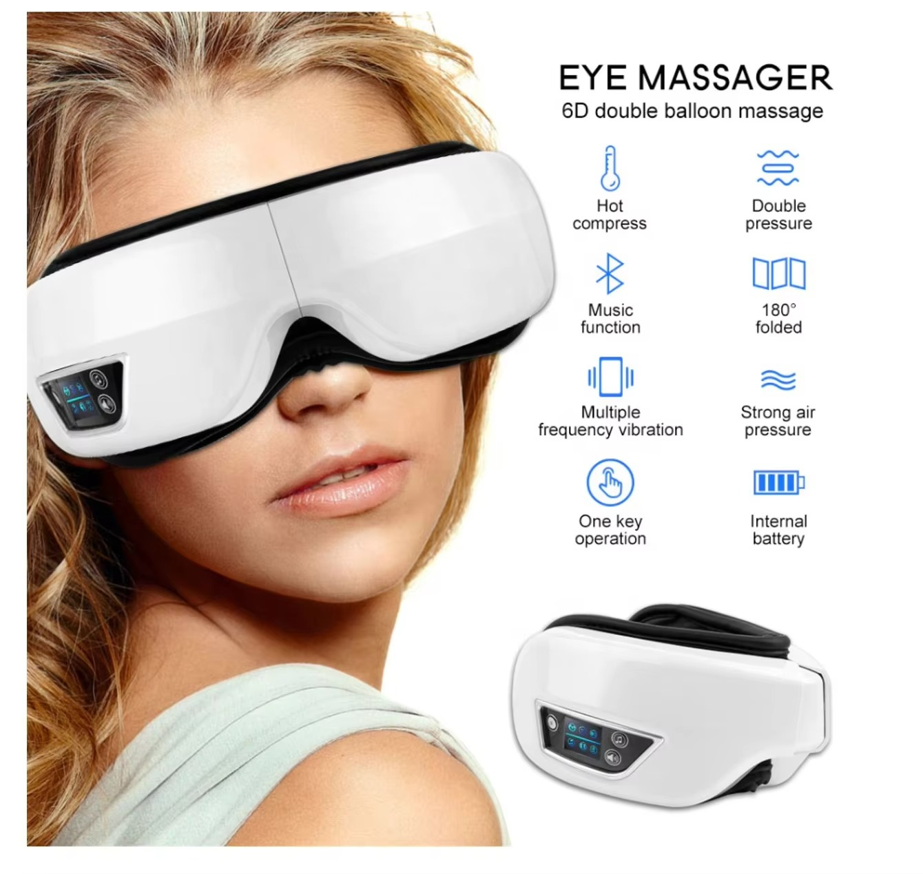 Factory Wholesale Portable Electric Warm Eye Compression Vibration Eye Relax Machine Massager with Heat Music