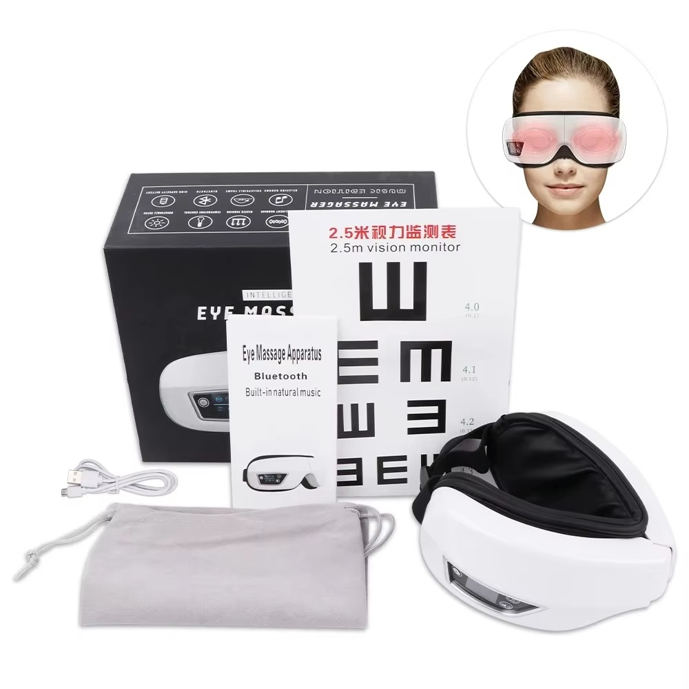 Factory Wholesale Portable Electric Warm Eye Compression Vibration Eye Relax Machine Massager with Heat Music