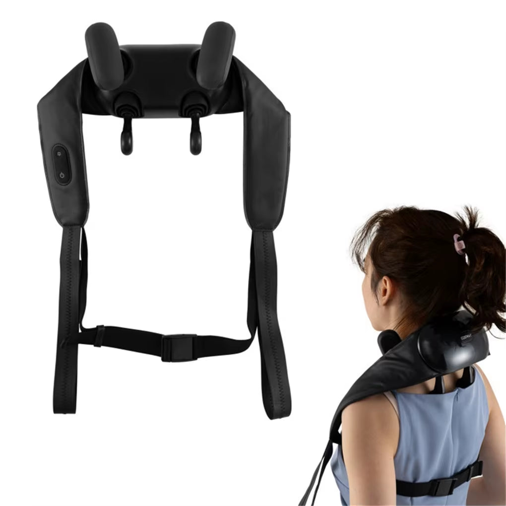 Neck Shoulder Massager - 4D Deep Tissue Kneading, 2 Modes & 2-Level Heat (104-113°F), Hands-Free Straps for Home/Office/Travel