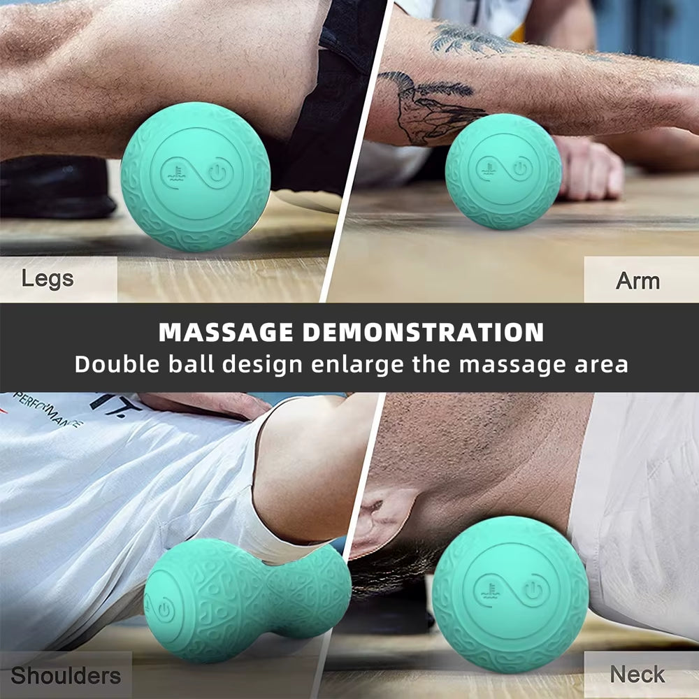 Vibrating Peanut Massage Ball Electric Deep Tissue Trigger Point Massager Pain Relief Fitness Yoga Massage Roller with 10 Modes