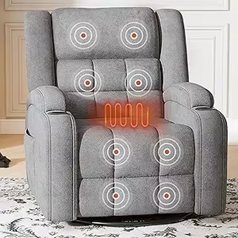 360° Swivel Rocker Recliner with Heat and Massage, Manual Comfy Recliner Chair for Adult, Chenille Glider Rocker Chais