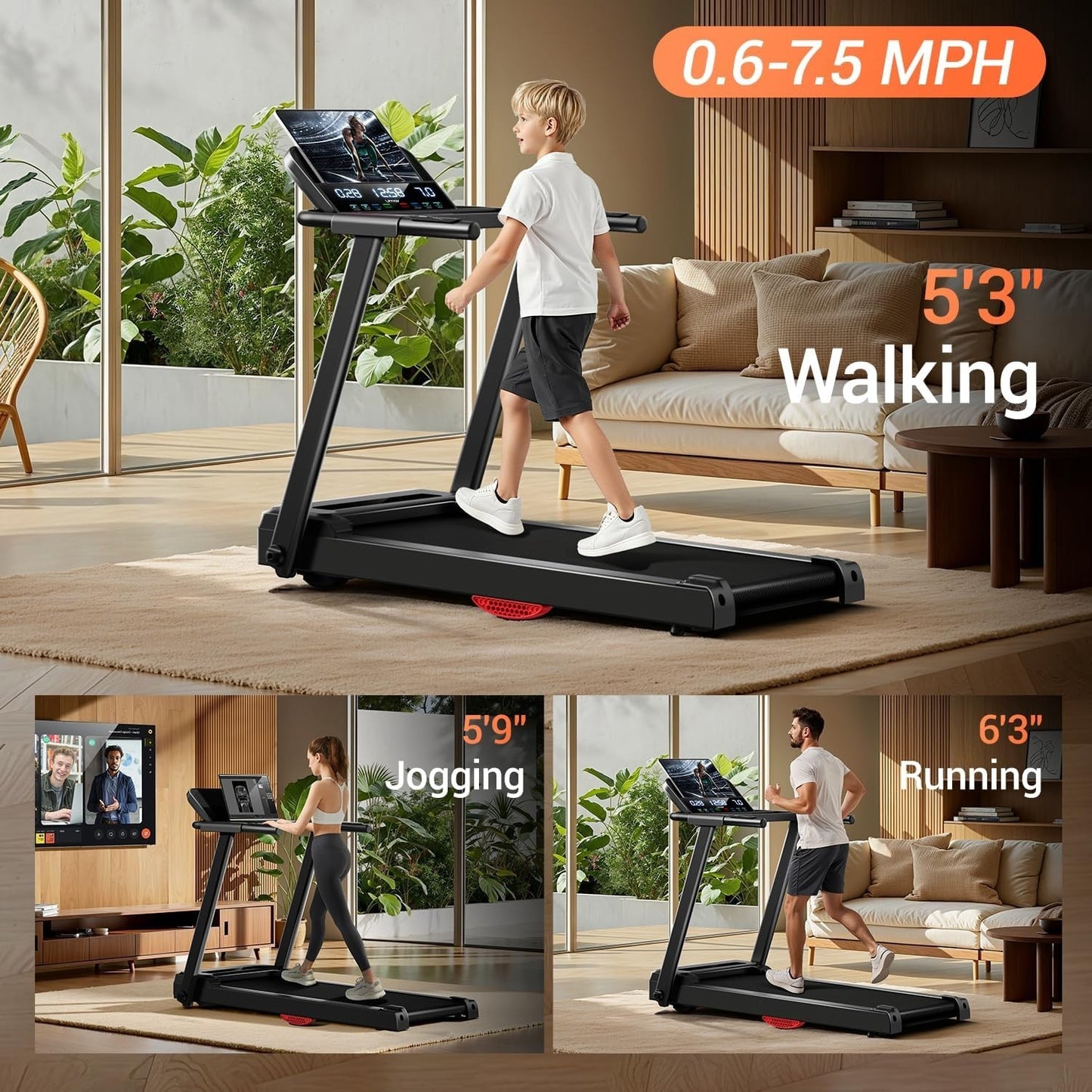 Treadmills for Home, 15% Incline Treadmill, Folding Treadmill Filpped Screen ...
