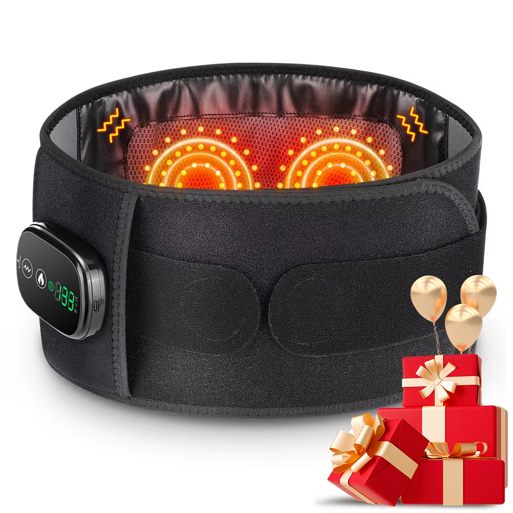 Heating Vibration Massager Belt, Red Light Hot Compress Waist Support Brace Waist Back Massage Lumbar Support Belt