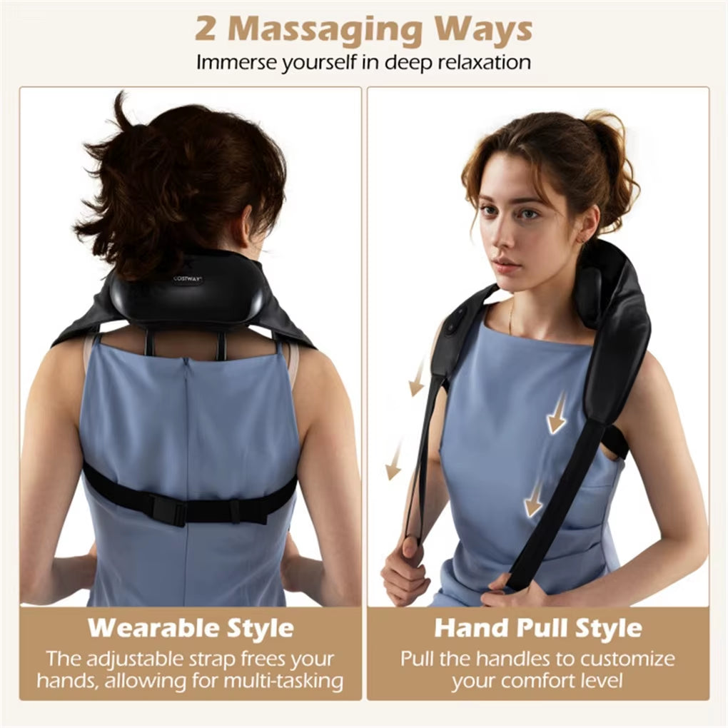 Neck Shoulder Massager - 4D Deep Tissue Kneading, 2 Modes & 2-Level Heat (104-113°F), Hands-Free Straps for Home/Office/Travel