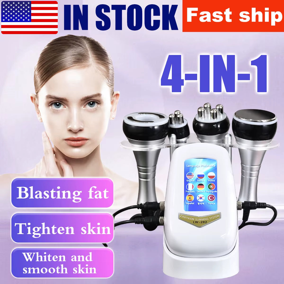40K 4 IN1 Cavitation Body Slimming Machine Beautiful Equipment Facial Massager Skin Tighten Face Lifting Vacuum Suction
