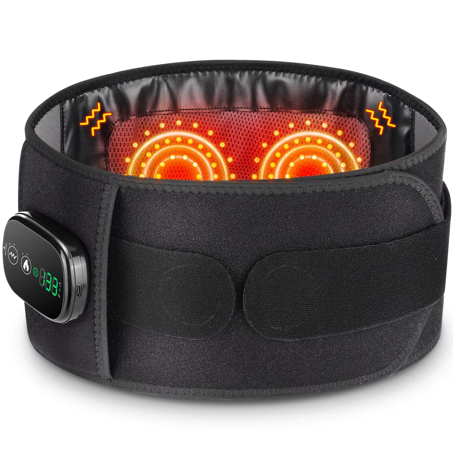 Heating Vibration Massager Belt, Red Light Hot Compress Waist Support Brace Waist Back Massage Lumbar Support Belt
