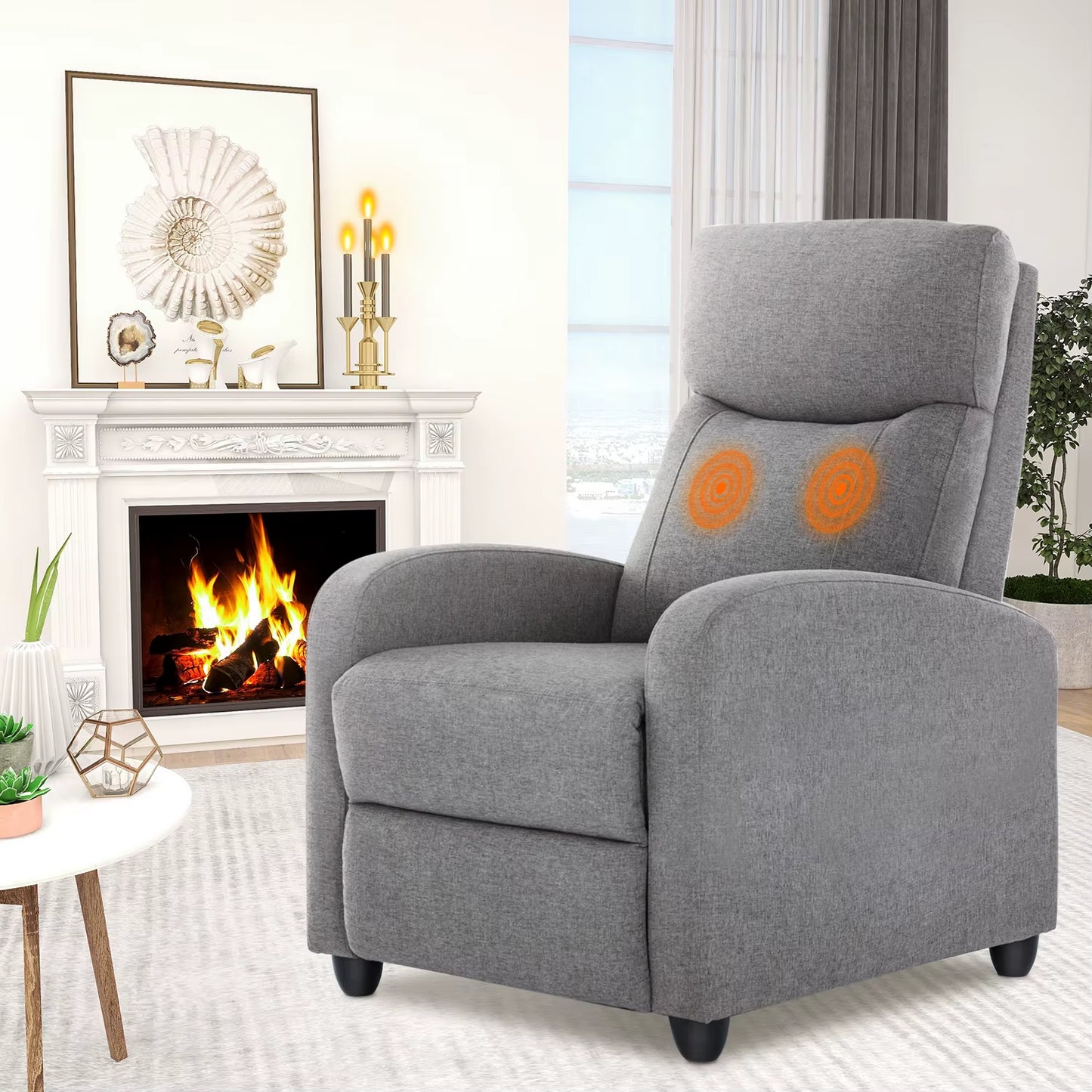 Recliner Chair Massage Sofa Fabric Theater Lumbar Support Adjustable Modern Padded Seat Backrest Living Room Home Grey