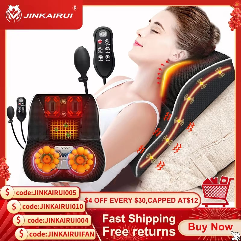 Electric Shiatsu Head Neck Cervical Ttraction Body Massager Car Back Pillow with Heating Vibrating Massage Device
