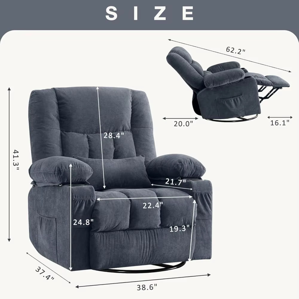 Massage Swivel Rocker Recliner Chair with Vibration Massage and Heat Ergonomic Lounge Chair for Living Room with Rocki