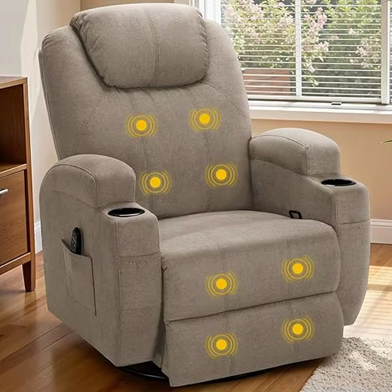 Recliner Chair, 360° Swivel Rocker Chair for Adults, Rocking Recliner Chair with Massage, Comfy Single Sofa with Side Pockets