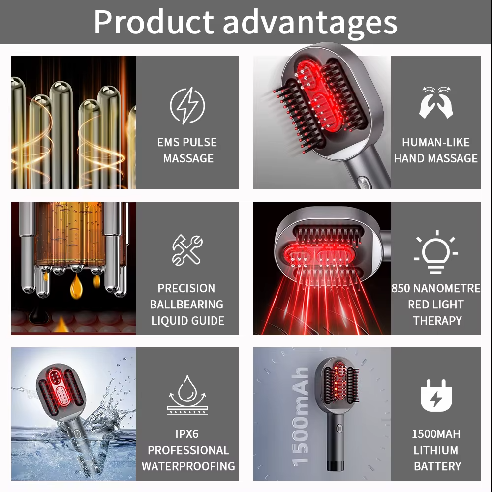 New Factory Wholesale Electric Scalp Massage Brush Hair Oil Comb Heating Applicator Red Light Hair Growth Head Massager