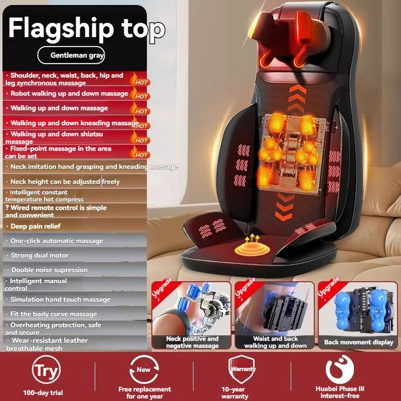 4D Full Body Shiatsu Massage Pillow Infrared Physiotherapy PU Leather Plug-In Cervical Spine Neck Back Waist Grey Home Use Oem