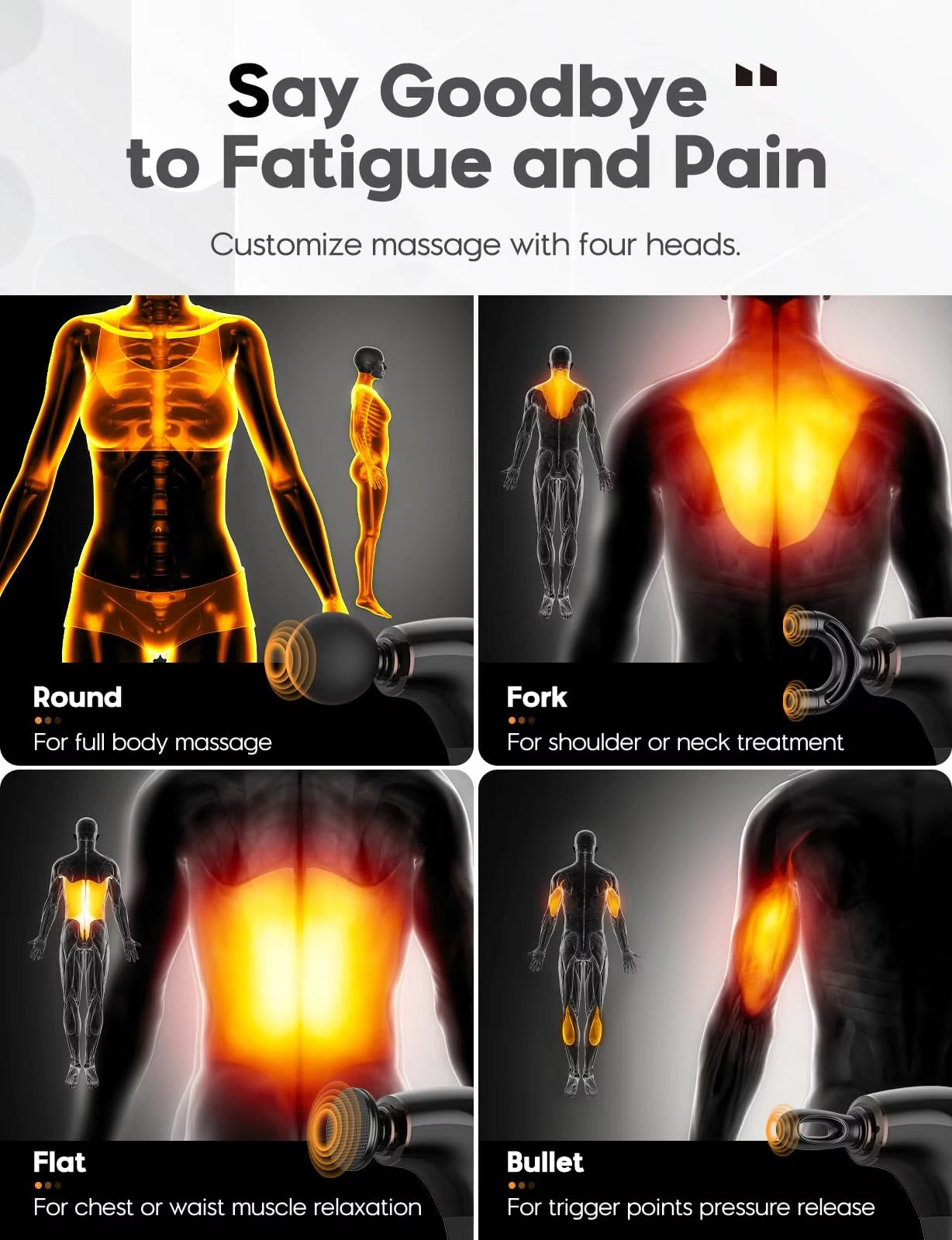 Long Handle Massage Guns Body Deep Tissue Handheld Massager Electric Fascial Gun Vibration Stick Massager Hammer