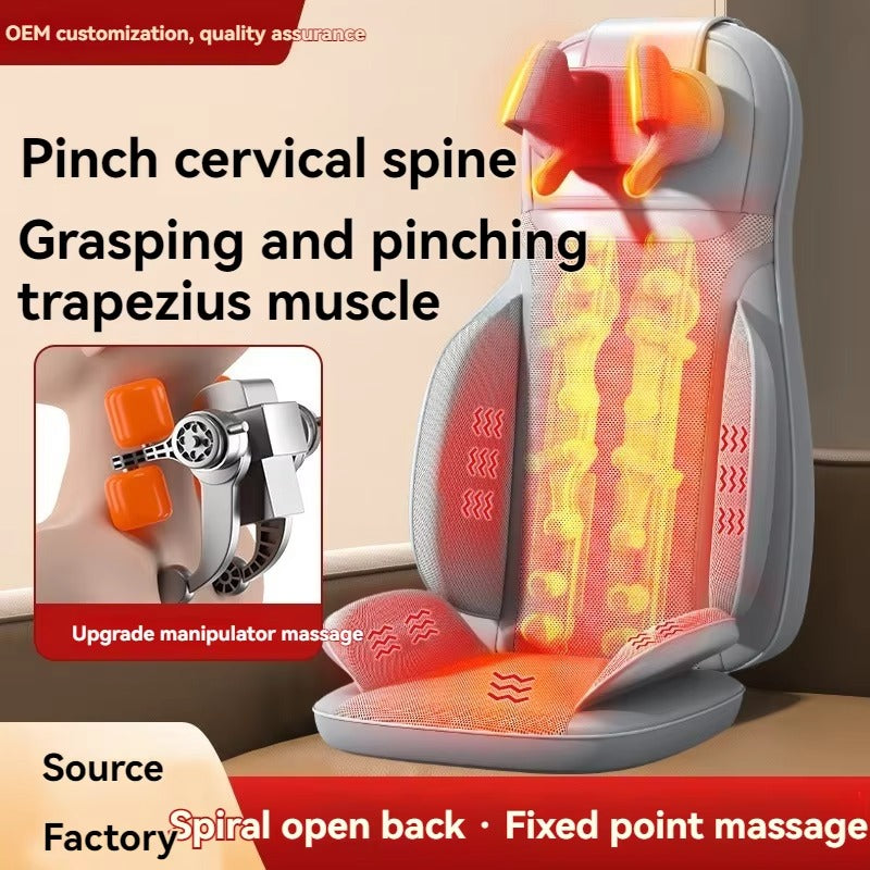 4D Full Body Shiatsu Massage Pillow Infrared Physiotherapy PU Leather Plug-In Cervical Spine Neck Back Waist Grey Home Use Oem