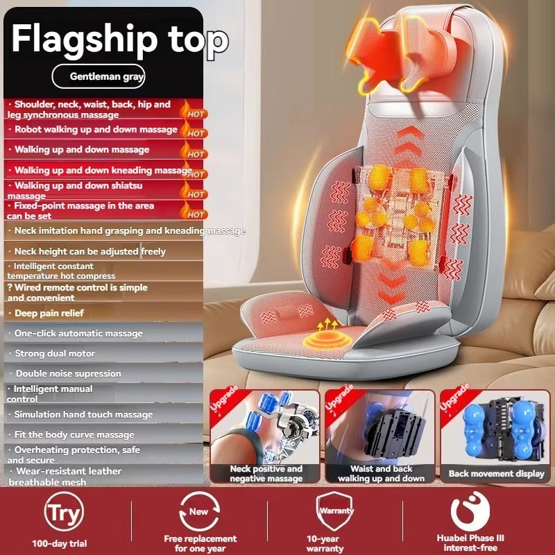 4D Full Body Shiatsu Massage Pillow Infrared Physiotherapy PU Leather Plug-In Cervical Spine Neck Back Waist Grey Home Use Oem