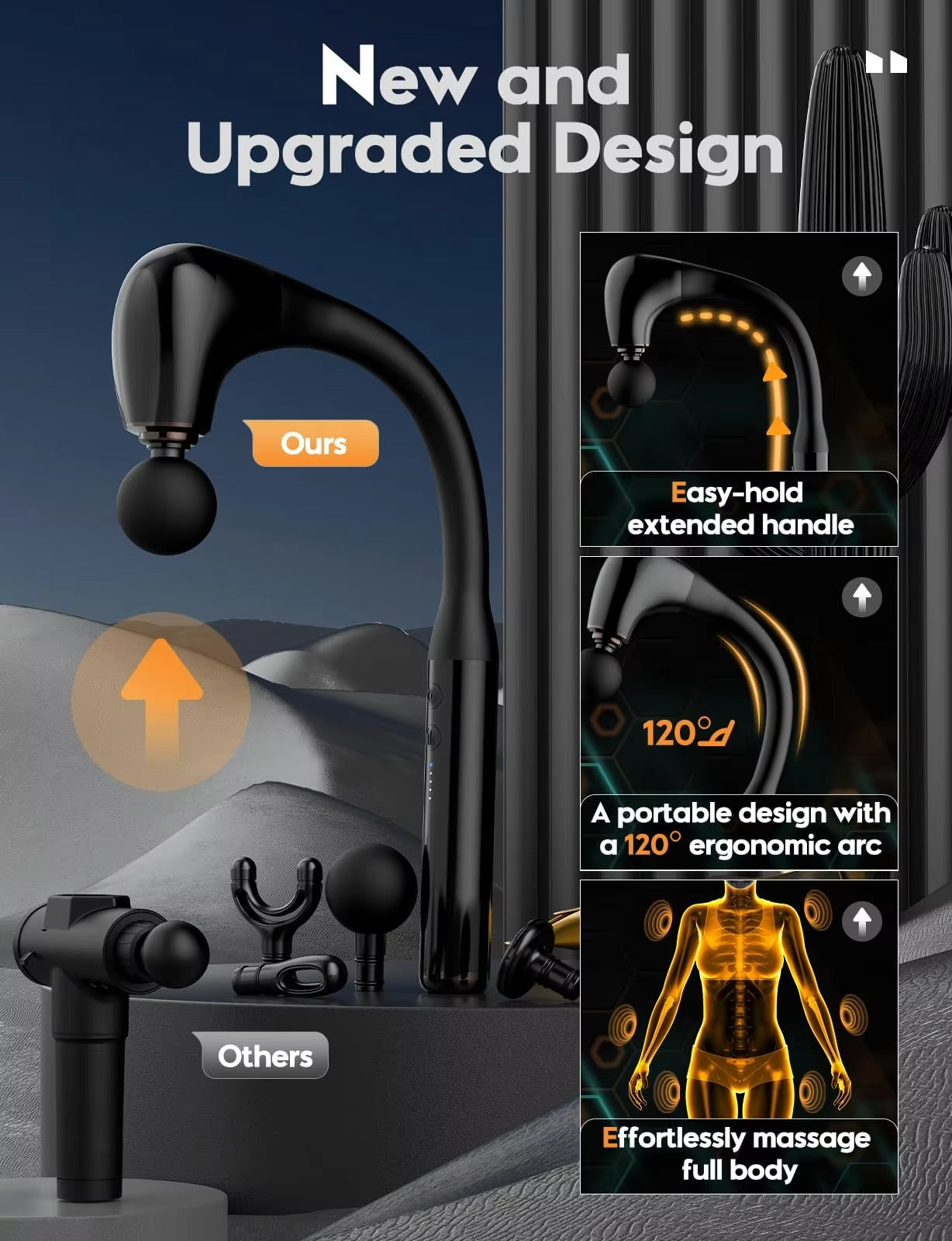 Long Handle Massage Guns Body Deep Tissue Handheld Massager Electric Fascial Gun Vibration Stick Massager Hammer