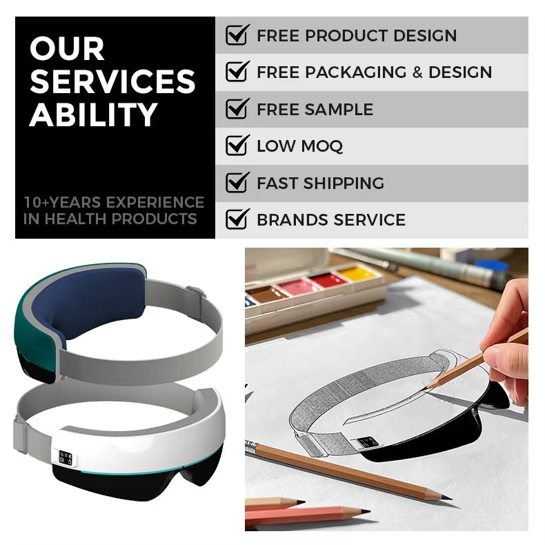 Private Model Smart Heated Ai Voice Eye Care Massager LED Light Bar Music Vibration Foldable Eye Massager With Heat Compression